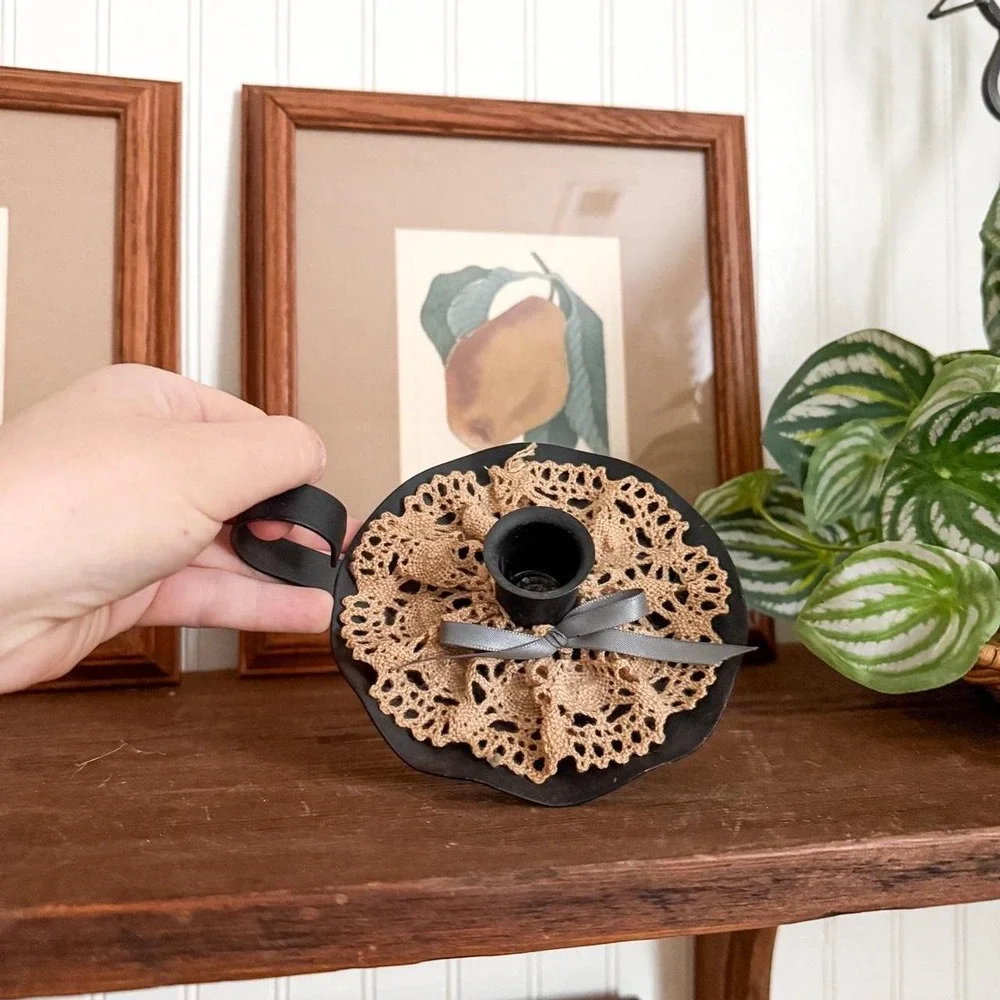 Vintage Black Metal Candle Holder